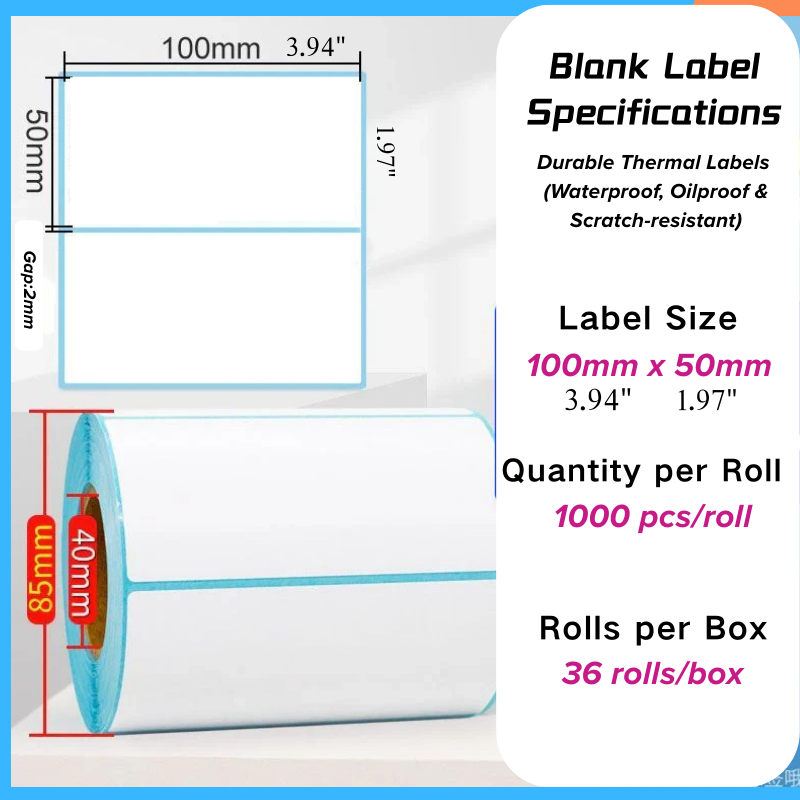 Thermal label paper 100mm x 50mm roll