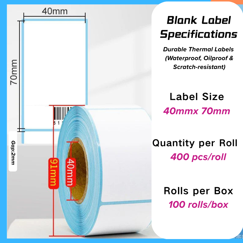 Waterproof Thermal Label Paper Rolls for Inventory 40mm*70mm
