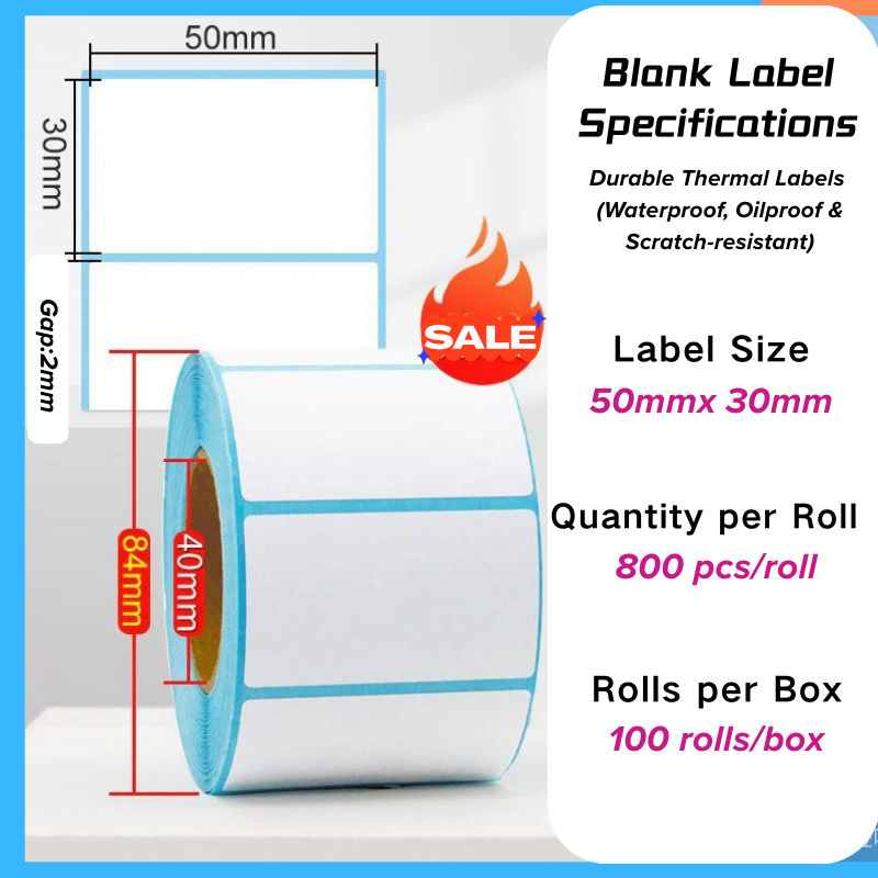Smudge-Free Thermal Label Paper Rolls for Retail50mm*30mm