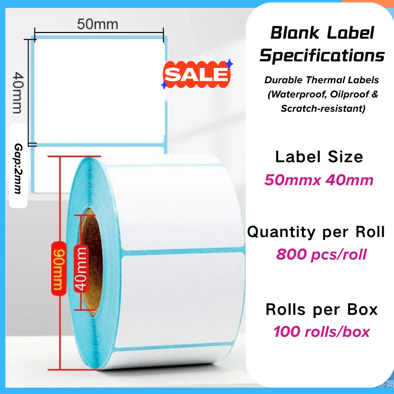 Direct Thermal Label Paper Rolls for Barcode Printing50mm*40mm