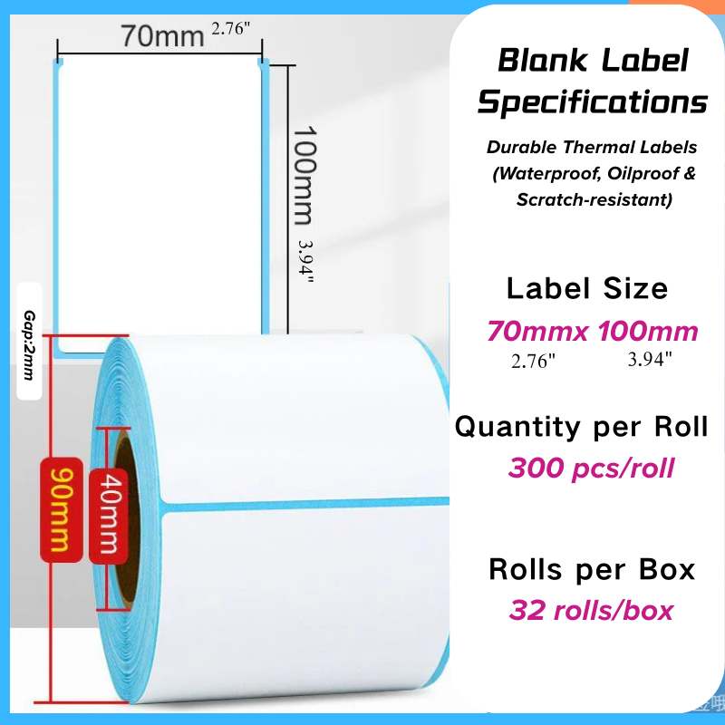 Thermal label paper 70mm x 100mm roll