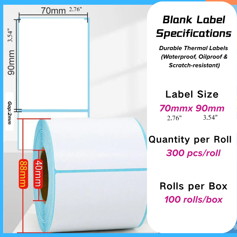 Thermal label paper 70mm x 90mm roll