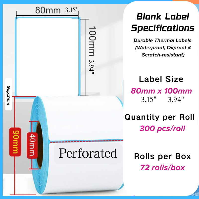 Thermal label paper 80mm x 100mm roll
