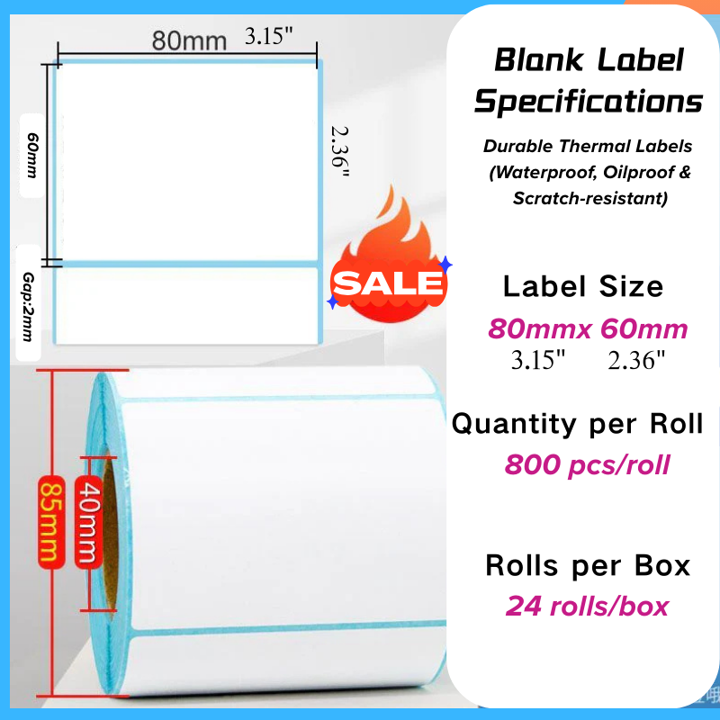 Thermal label paper 80mm x 60mm roll