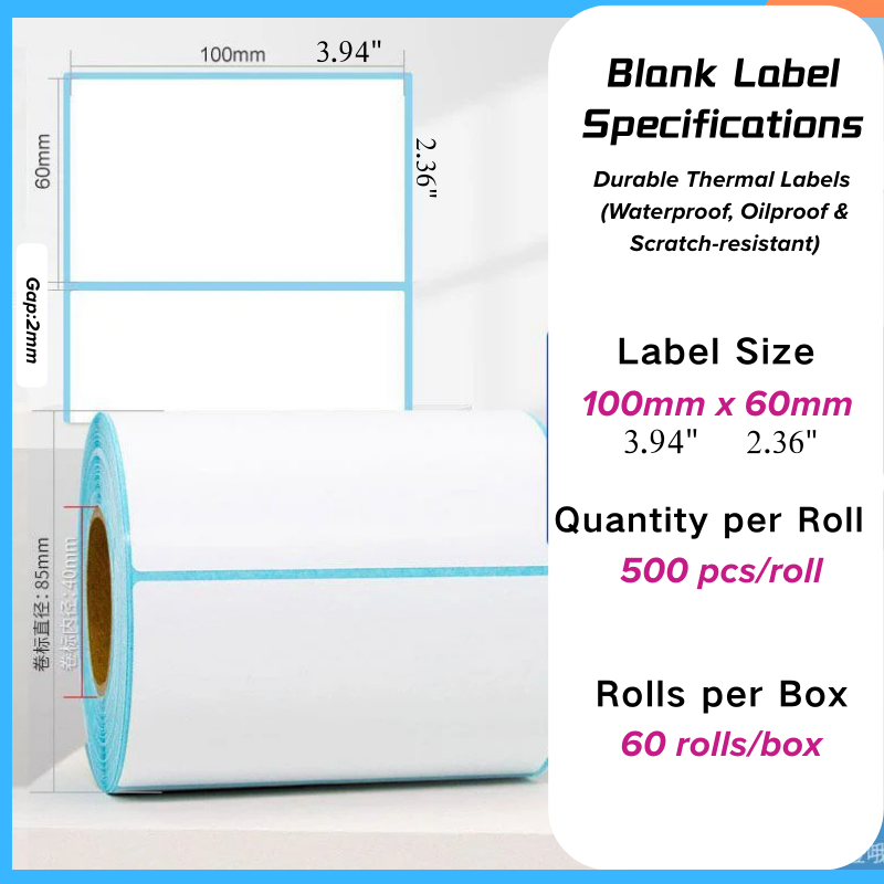 Thermal label paper 100mm x 60mm roll