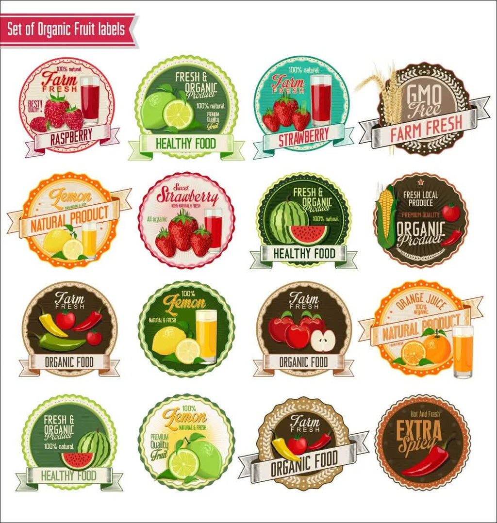 set of organic Fruit Labels