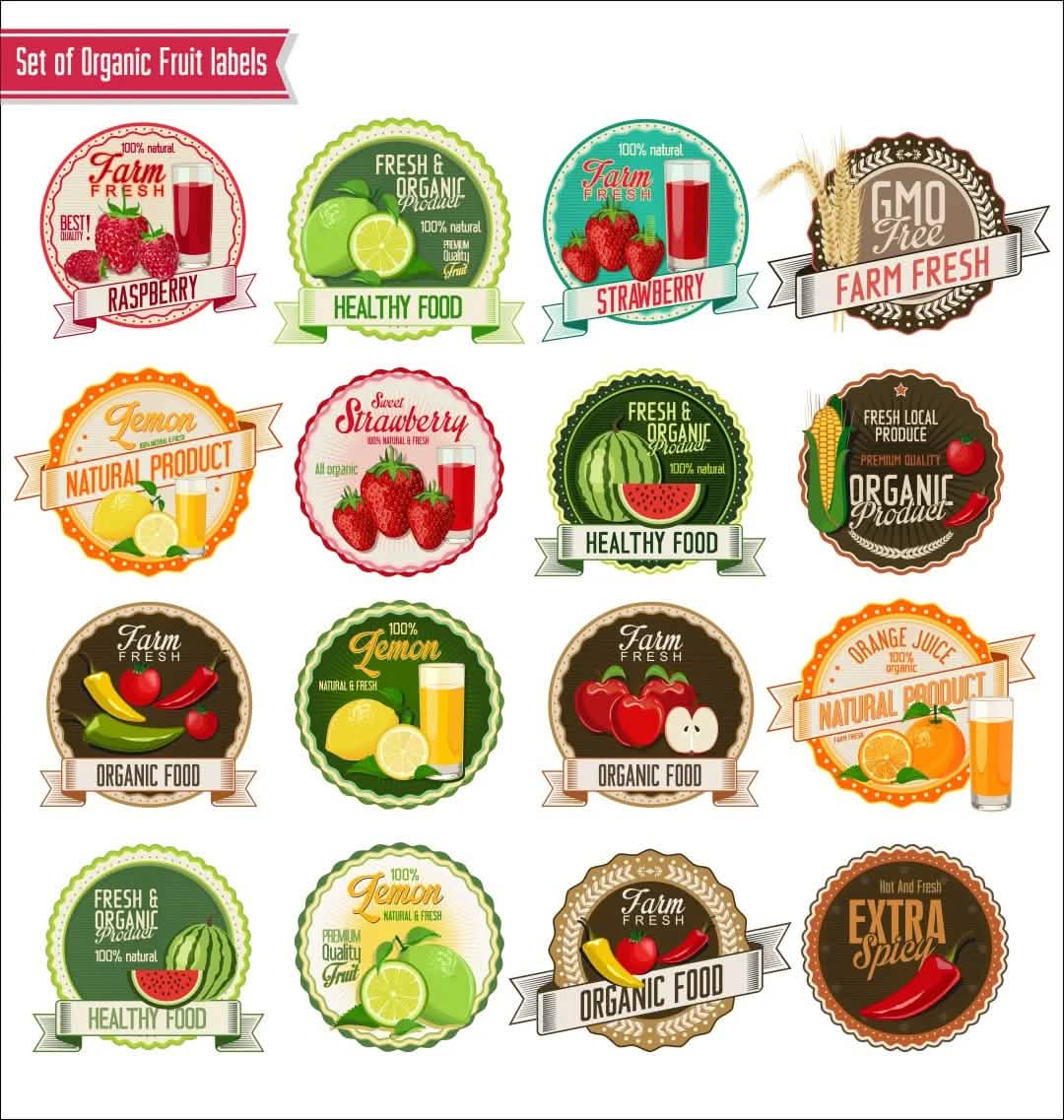 set of organic Fruit Labels