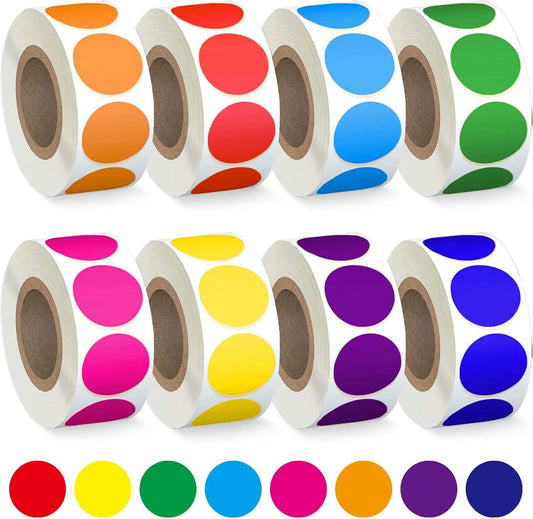 4000 PCS 3/4" Colored Dot Stickers Circle Color Coding Labels, 8 Color Style Colorful Coding Label Sticker for Office, Student Classroom(8 Rolls, 3/4 Inches)
