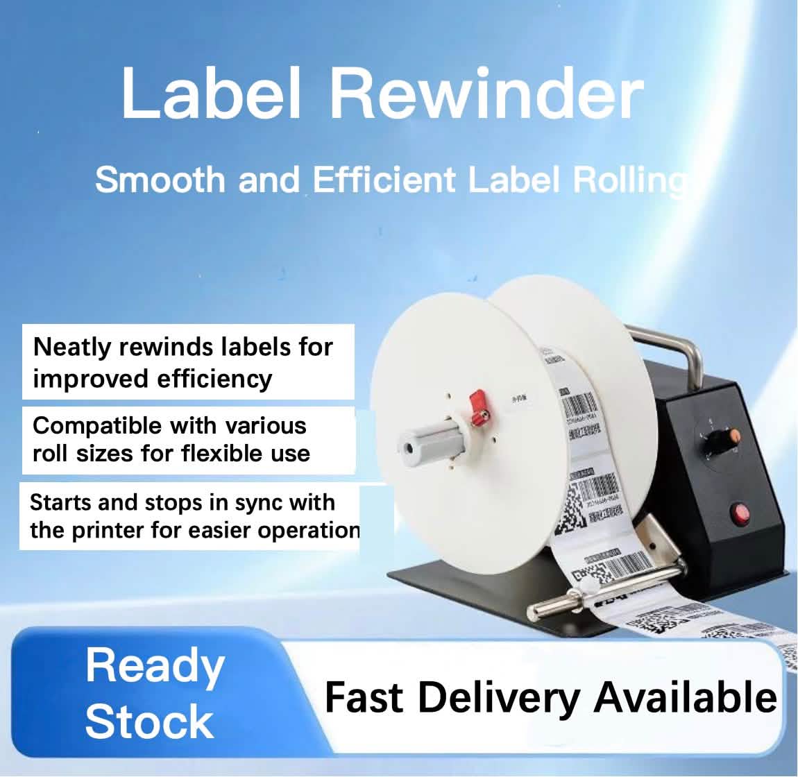 Electric label rewinder machine for barcode labels