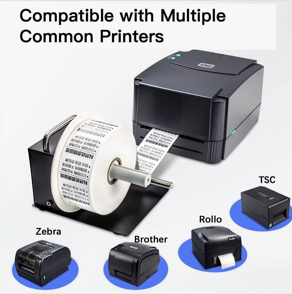 Desktop label rewinder with adjustable core size