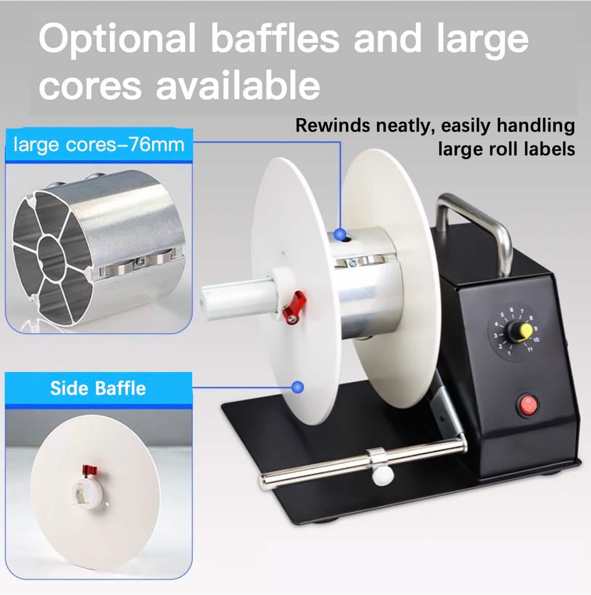 Heavy duty automatic label rewinder for factories