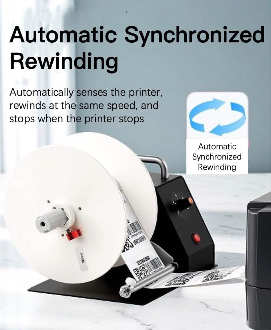 High speed electric label rewinder for bulk printing
