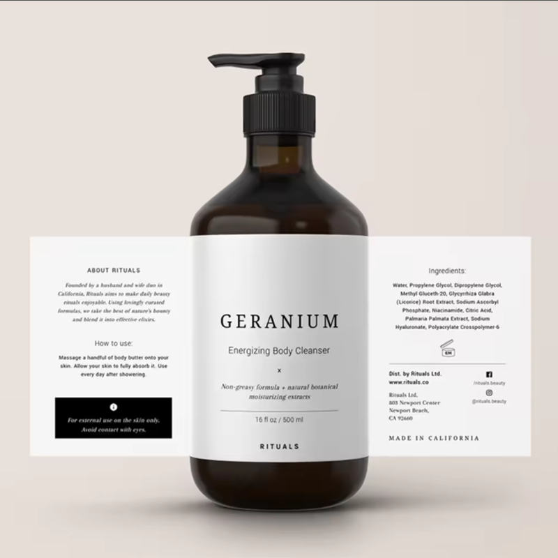 Long-lasting Personal Care Labels for body wash packaging